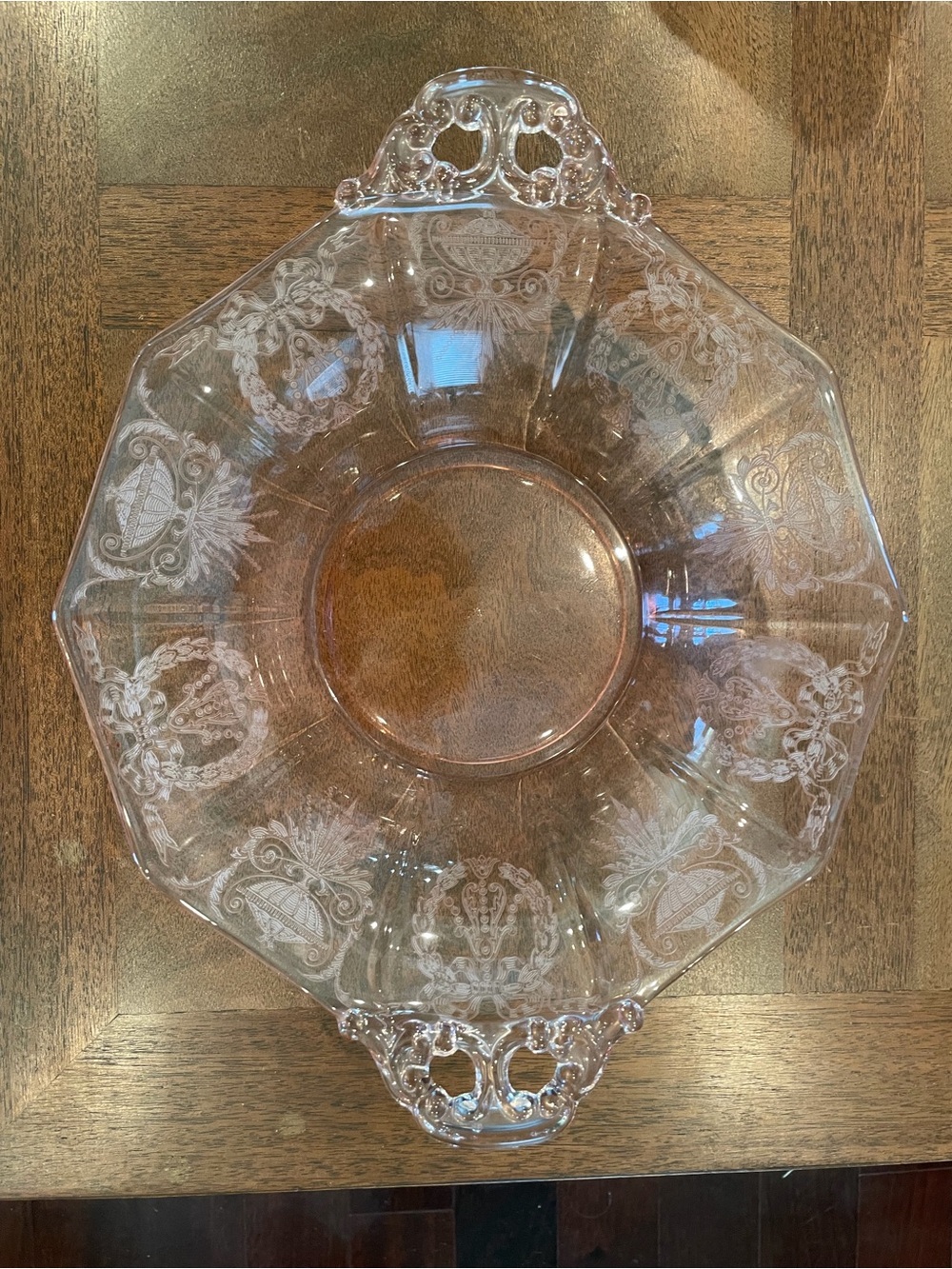 Elegant Pink Etched Glass Serving Bowl - Cambridge